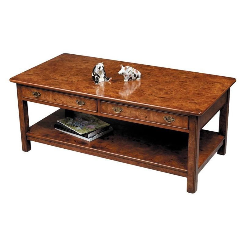 Popular 2 Drawer Coffee Tables Within Bespoke 2 Tier 2 Drawer Coffee Table Burr Elm – Sussex Grange Furniture (View 8 of 10)