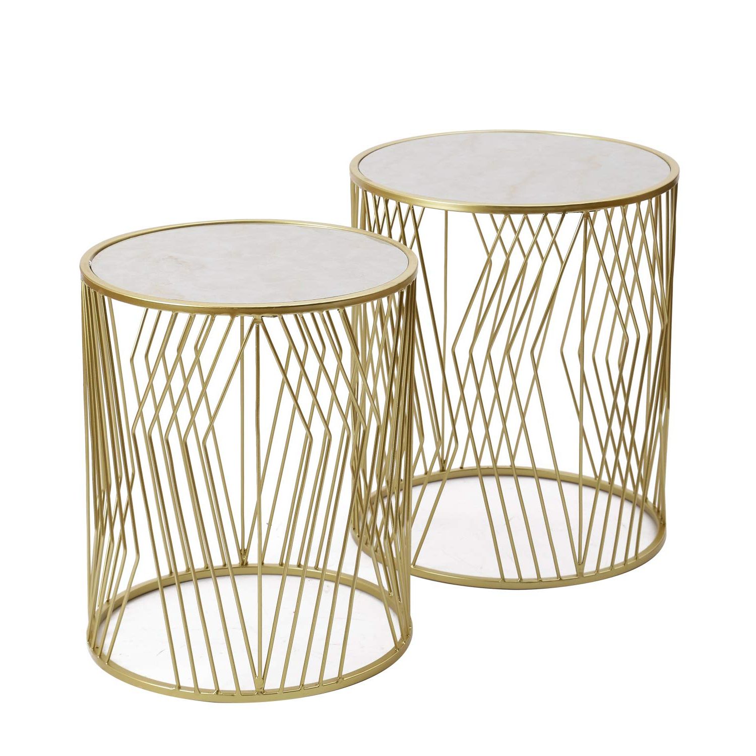 Popular Blue And Gold Round Side Stools For Adeco Ft0257 Gold Decorative Nesting Round Side Accent Plant Stand (View 4 of 10)