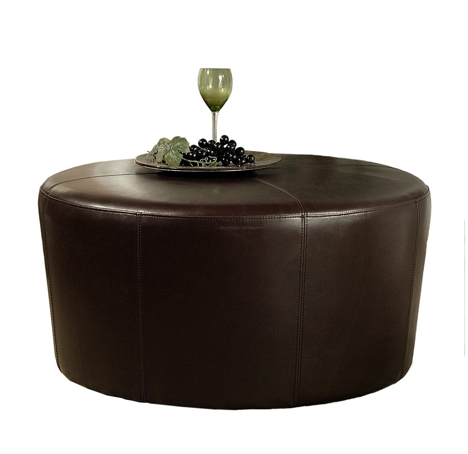 Popular Brown Leather Round Pouf Ottomans Inside Round Ottoman Coffee Table (View 2 of 10)