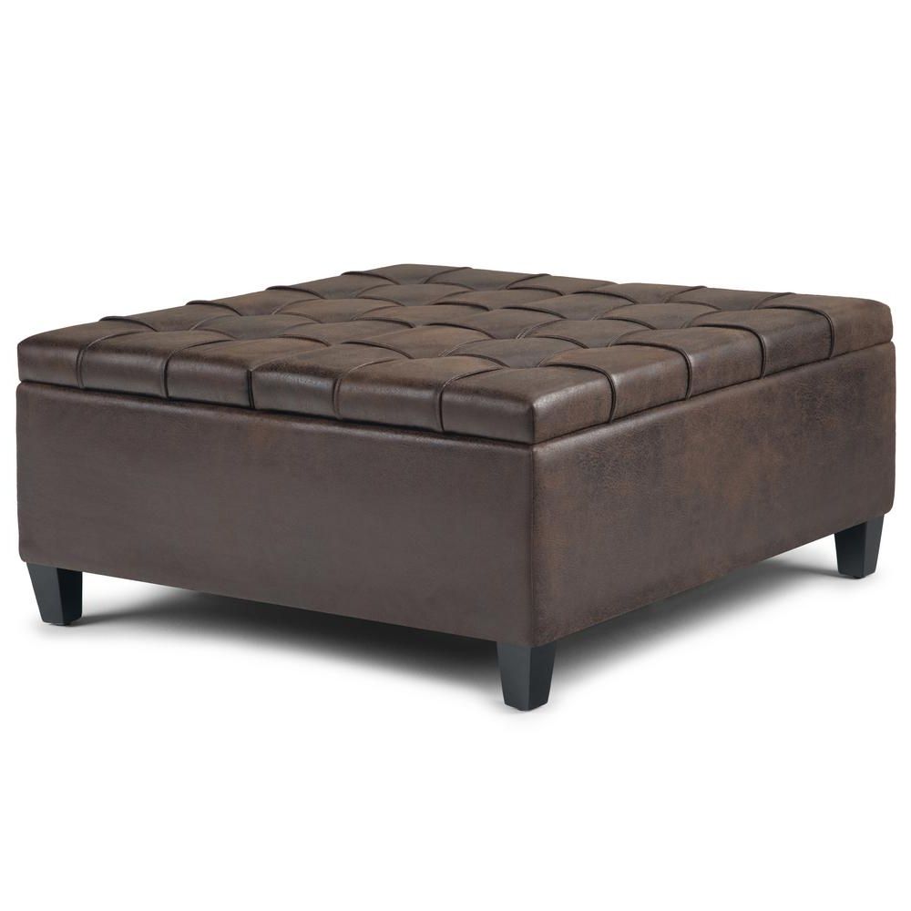 Popular Brown Leather Square Pouf Ottomans Inside Brooklyn + Max Blake 36 Inch Wide Traditional Square Storage Ottoman In (View 7 of 10)
