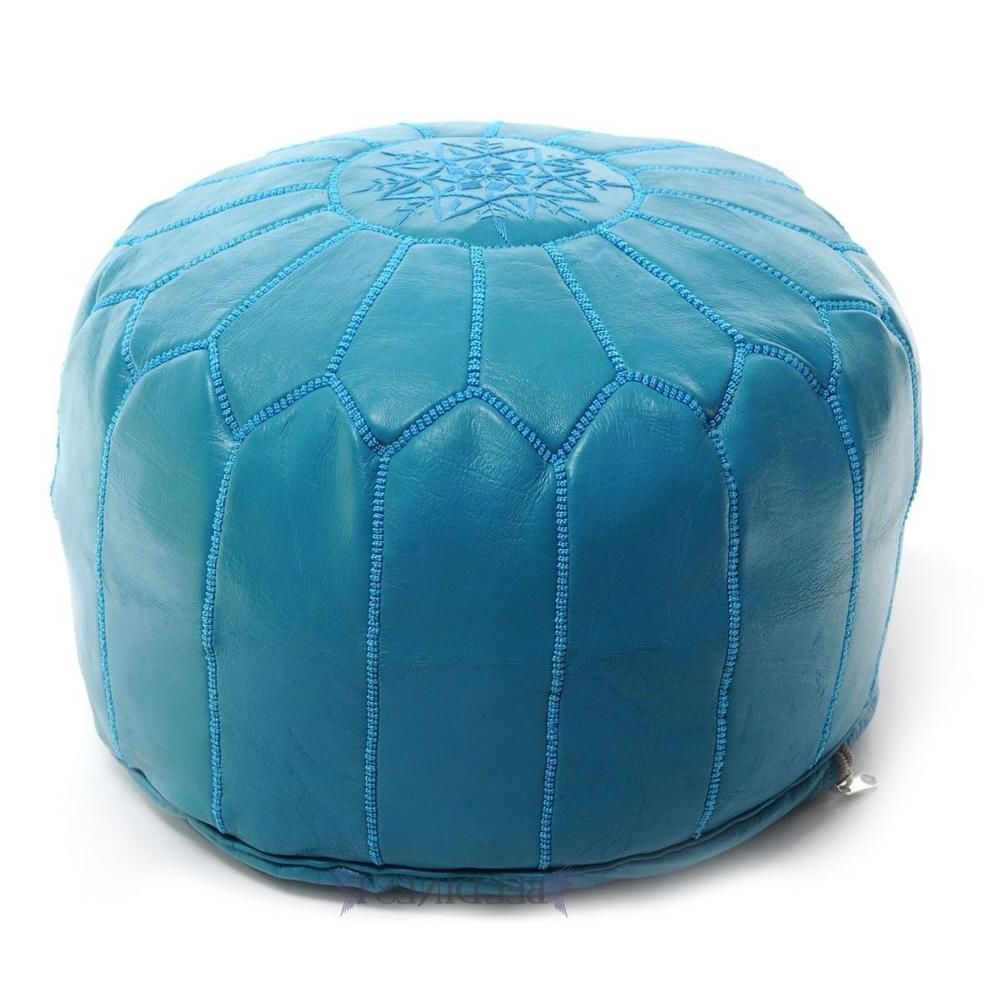 Popular Embroidered Leather Pouf  Turquoise (View 8 of 10)