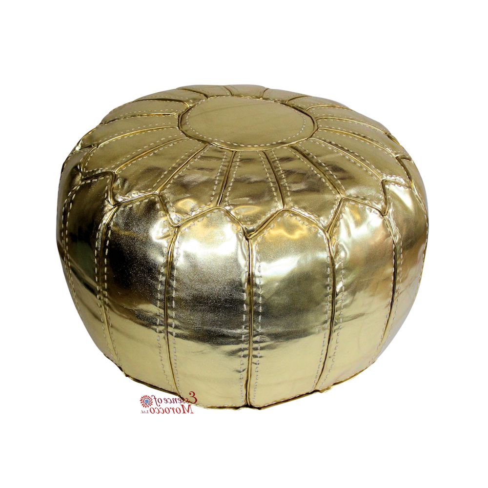 Popular Gold Faux Leather Ottomans With Pull Tab Pertaining To Moroccan Pouf Ottoman Stuffed In The Uk. Gold Faux Leather (View 5 of 10)