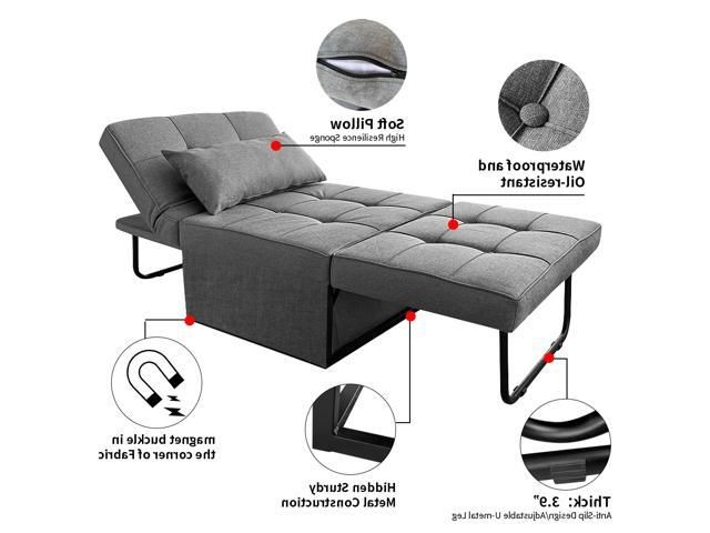 Popular Googic Sofa Bed, Convertible Chair 4 In 1 Multi Function Folding With Light Gray Fold Out Sleeper Ottomans (View 10 of 10)