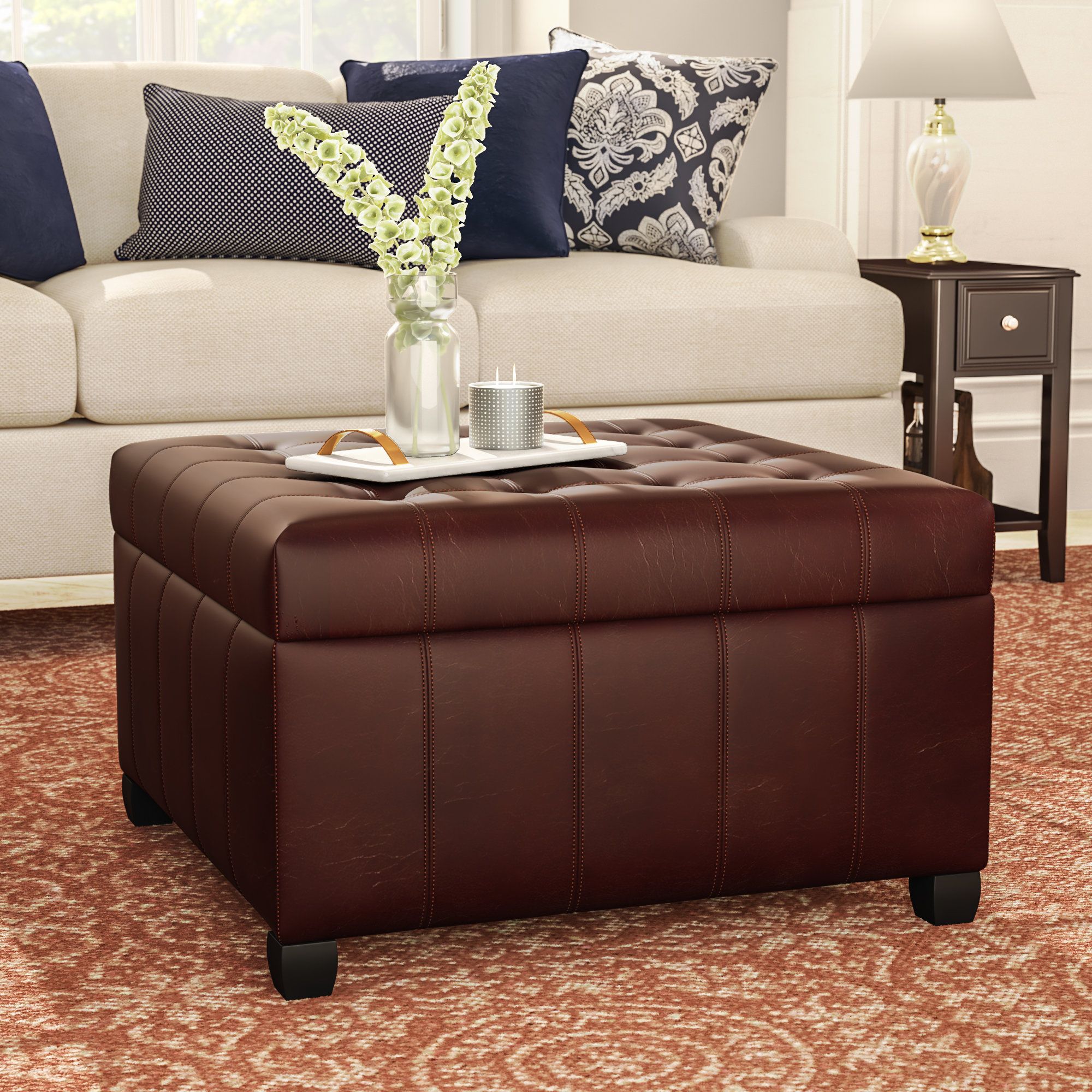Popular Leather Storage Ottoman Coffee Table • Display Cabinet Intended For Espresso Leather And Tan Canvas Pouf Ottomans (View 2 of 10)