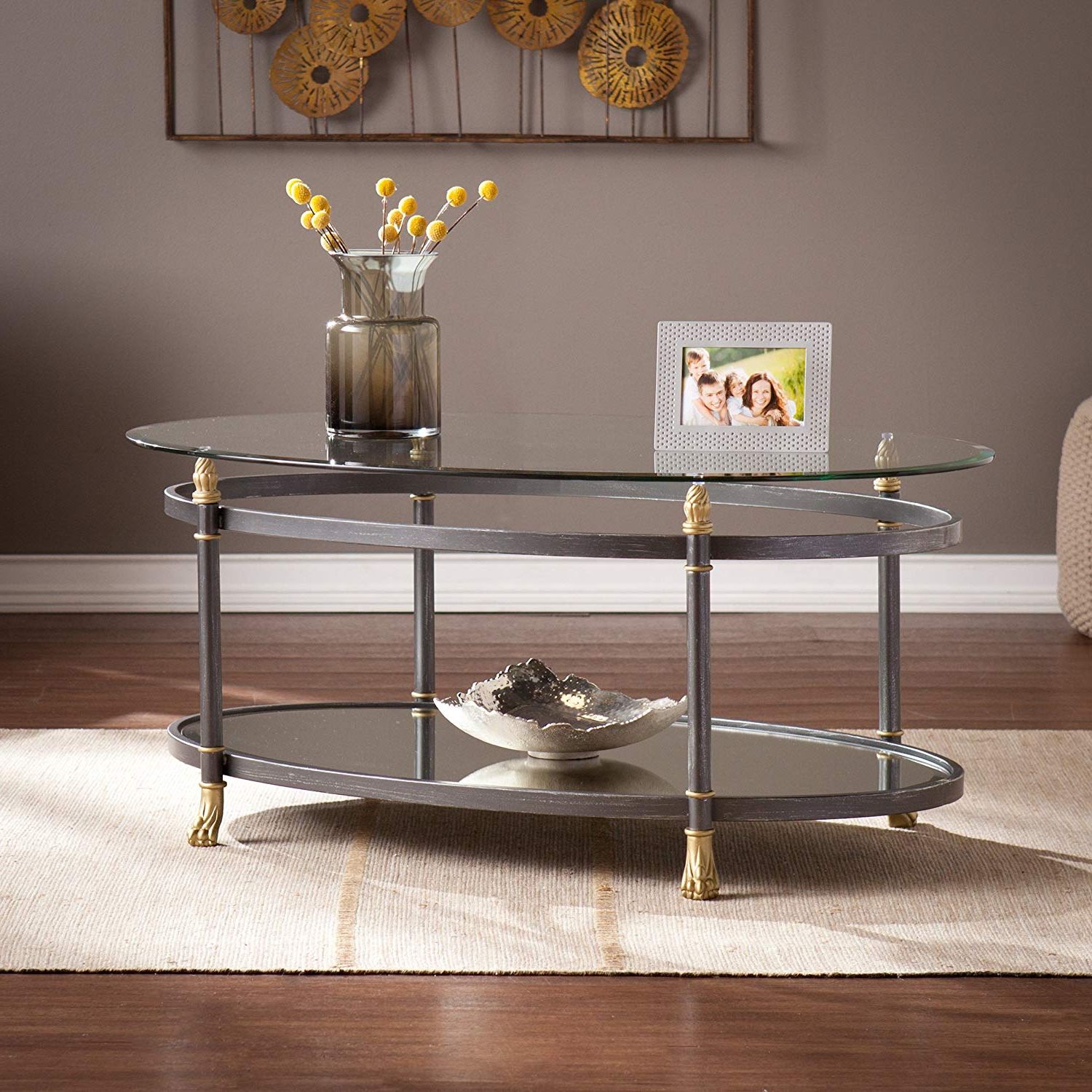 Popular Mirrored And Silver Cocktail Tables With Southern Enterprises Allesandro Oval Cocktail Table, Dark Gray Finish (View 6 of 10)