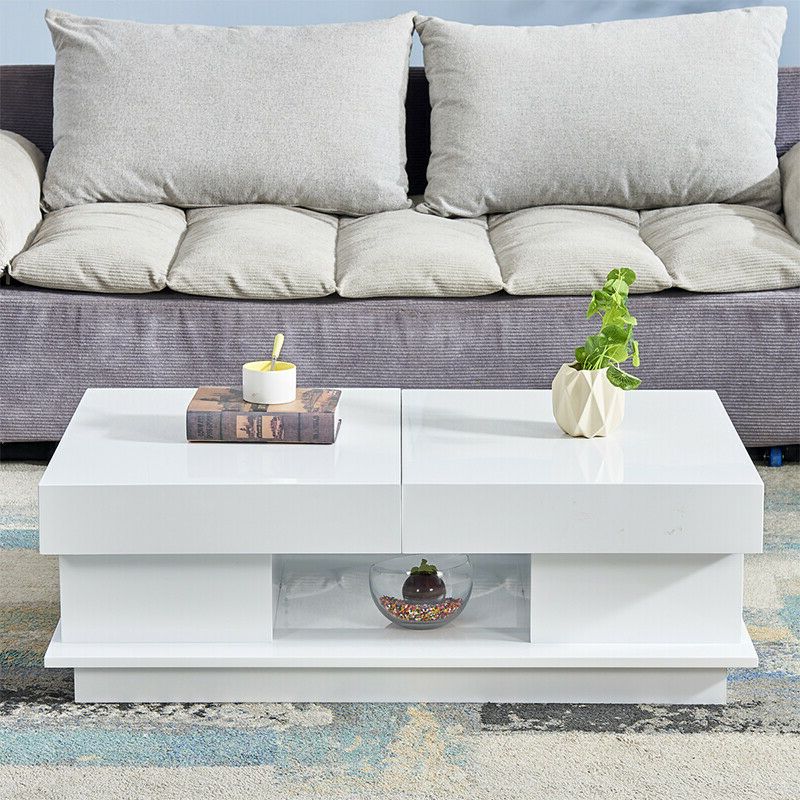 Popular Modern High Gloss Coffee Tables Storage Drawers End Side Table Living With Regard To White Gloss And Maple Cream Coffee Tables (View 9 of 10)