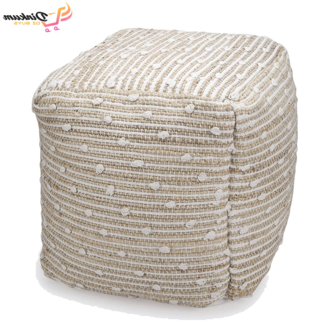 Popular Natural Woven Beige Ottoman Foot Stool Pouf Lounge Living Room Bedroom With Natural Beige And White Cylinder Pouf Ottomans (View 9 of 10)