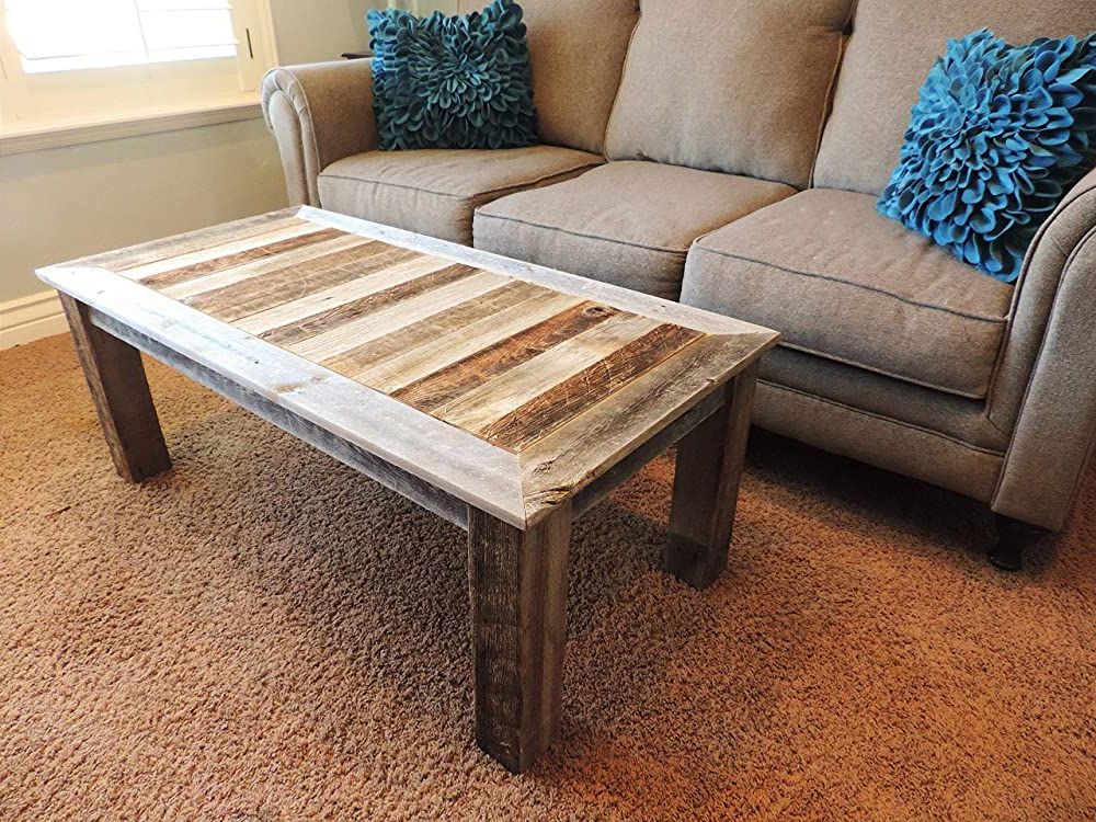Popular Rustic Barnside Cocktail Tables Pertaining To Amazon: Rustic Reclaimed Wood Coffee Table, Solid Natural Barnwood (View 5 of 10)