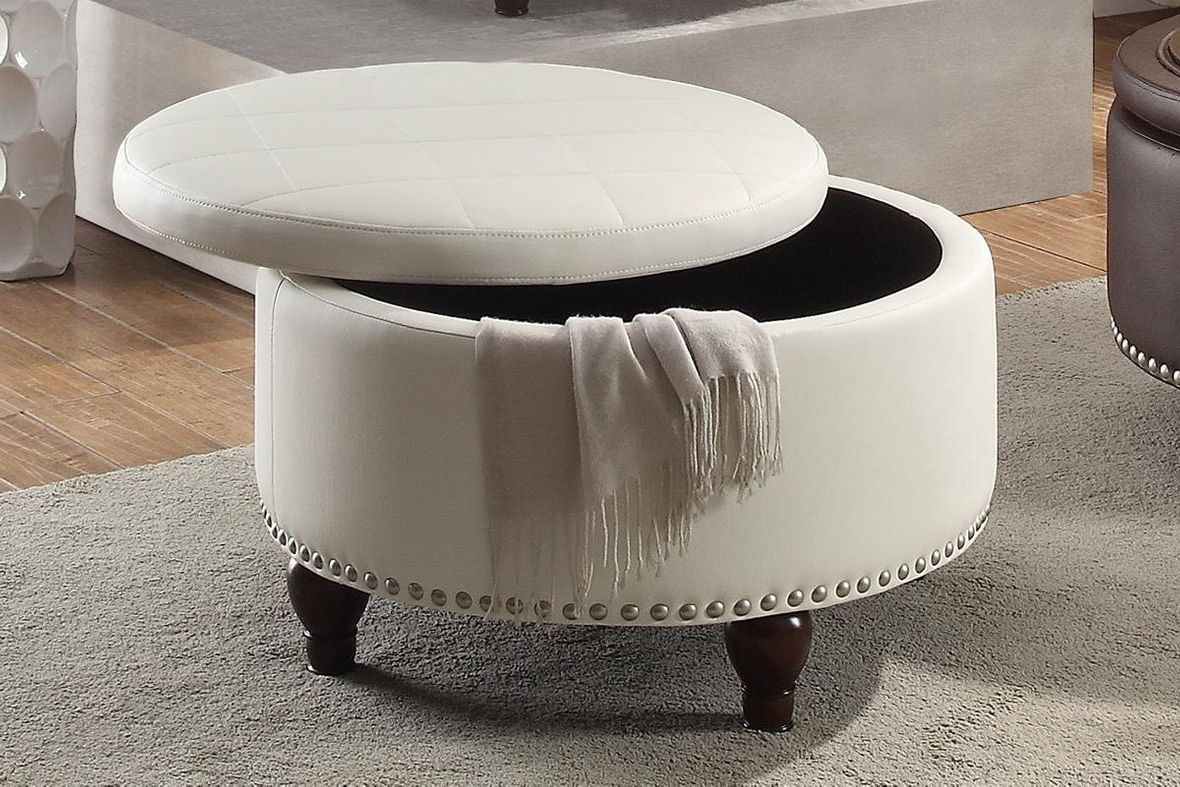 Popular White Leather Ottoman – Steal A Sofa Furniture Outlet Los Angeles Ca In Gold And White Leather Round Ottomans (View 3 of 10)