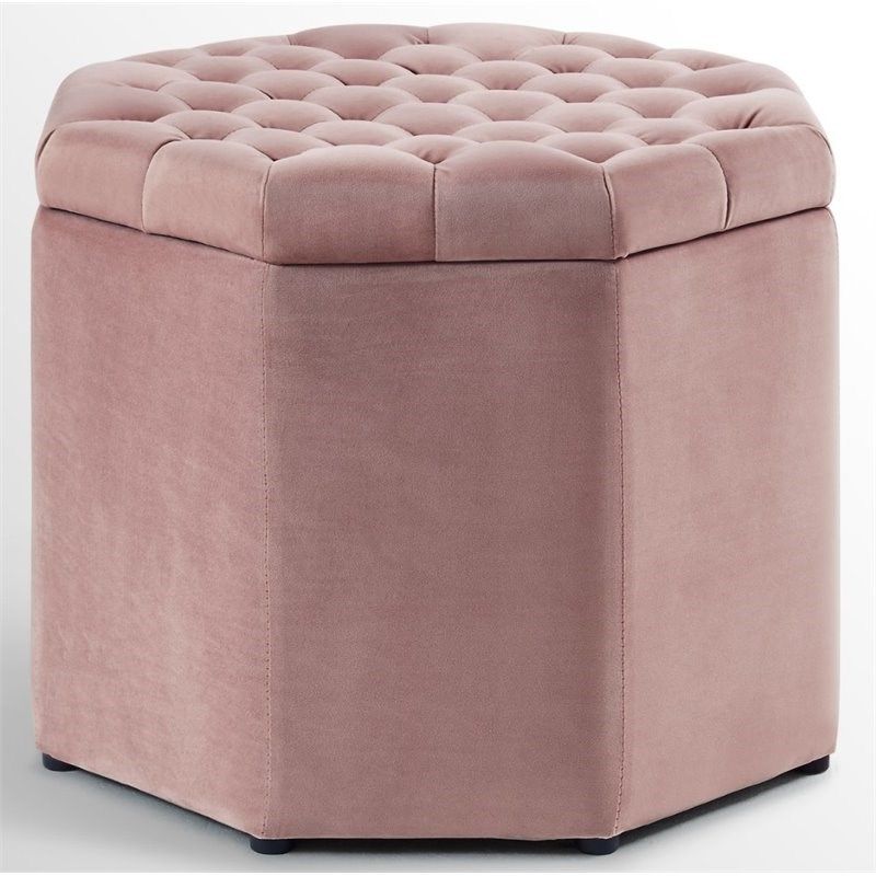 Posh Living Adrian Button Tufted Velvet Storage Ottoman In Blush Pink Intended For Current Velvet Tufted Storage Ottomans (View 7 of 10)