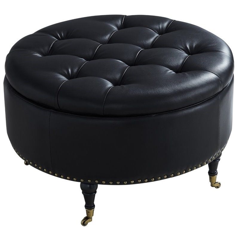 Posh Living Landon Tufted Faux Leather Storage Ottoman With Casters In With Regard To Preferred Black Faux Leather Storage Ottomans (View 8 of 10)
