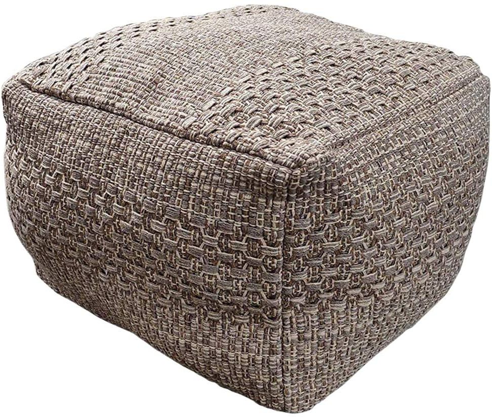 Pouf Cover, Unstuffed Ottoman Handmade Woven Foot Stool Soft Knitted Throughout Current Navy Cotton Woven Pouf Ottomans (View 3 of 10)
