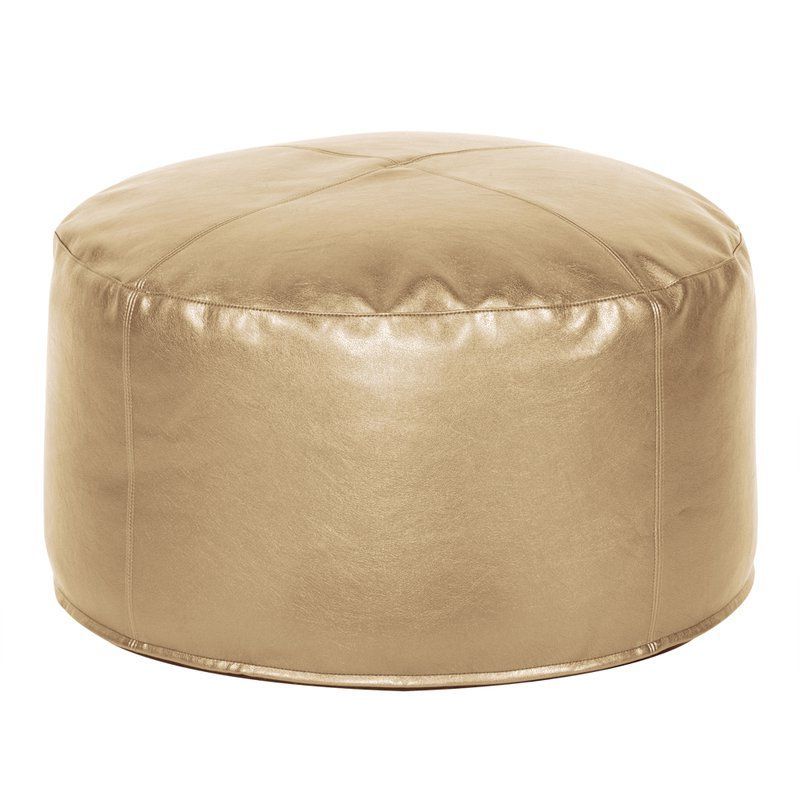 Pouf Ottoman In Gold Faux Leather Ottomans With Pull Tab (View 4 of 10)
