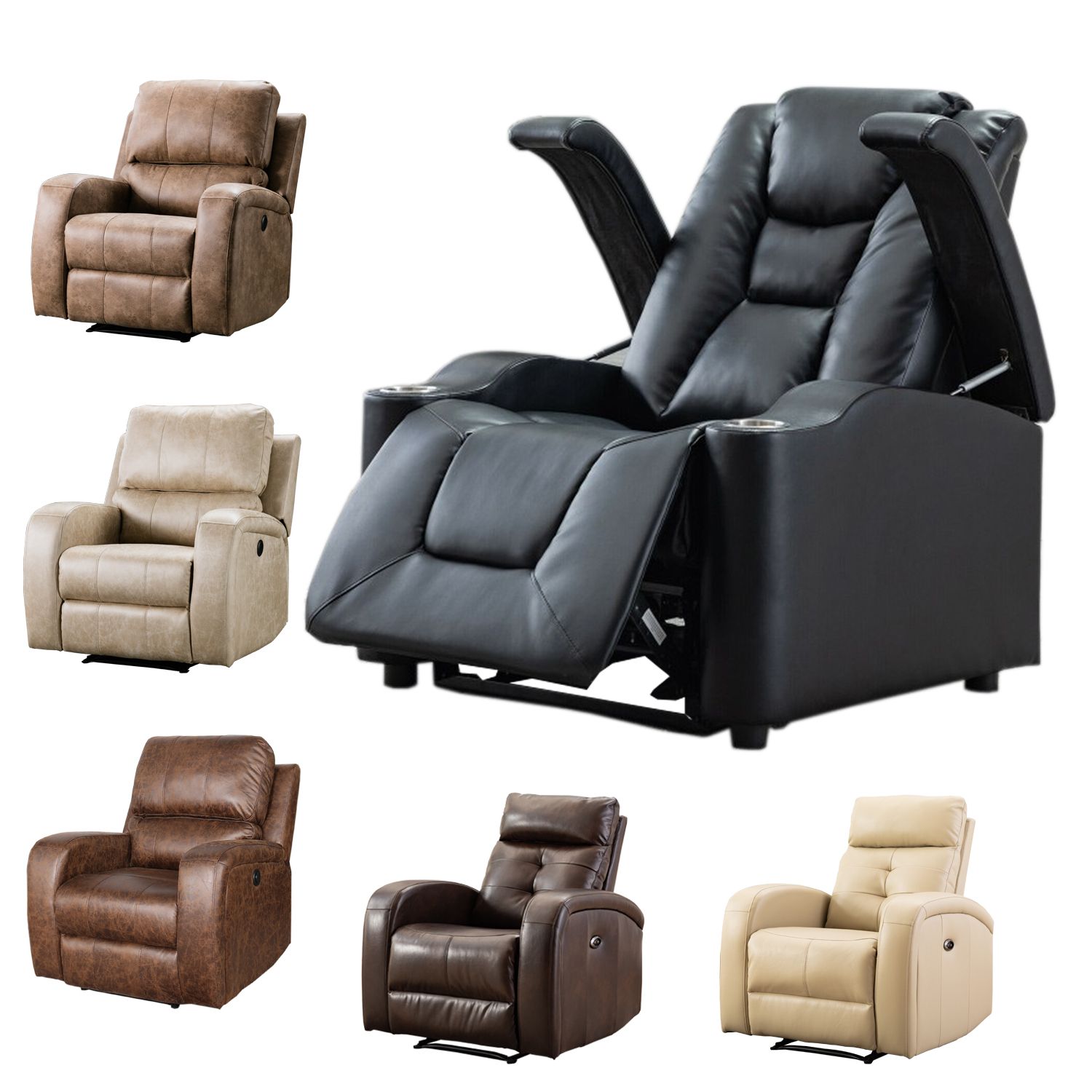 Power Recliner Chair Breathable Bonded Leather Reclining Sofa With Usb Inside 2019 Faux Leather Ac And Usb Charging Ottomans (View 5 of 10)