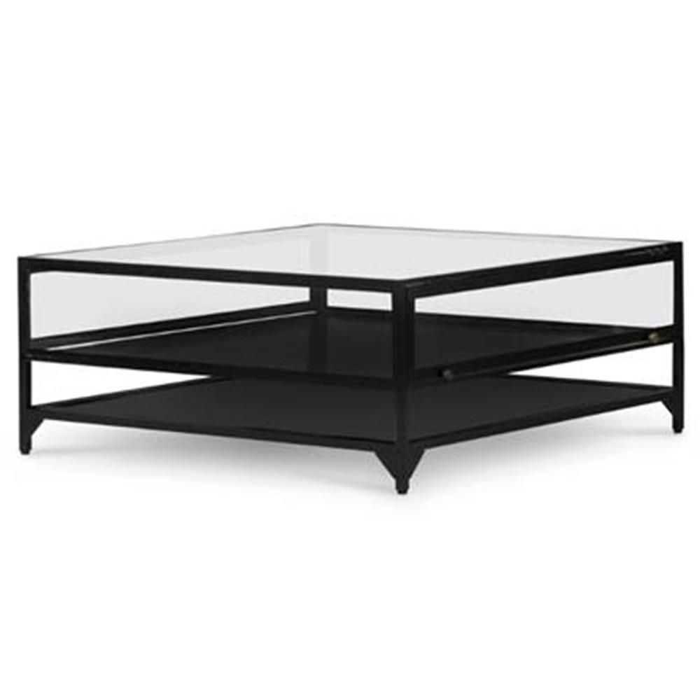 Preferred Allen Industrial Loft Tempered Glass Top Black Iron Square Coffee Table For Square Matte Black Coffee Tables (View 10 of 10)