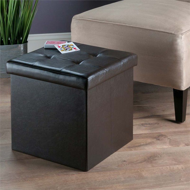 Preferred Black Faux Leather Cube Ottomans Within Winsome Ashford Faux Leather Storage Cube Ottoman In Espresso –  (View 5 of 10)
