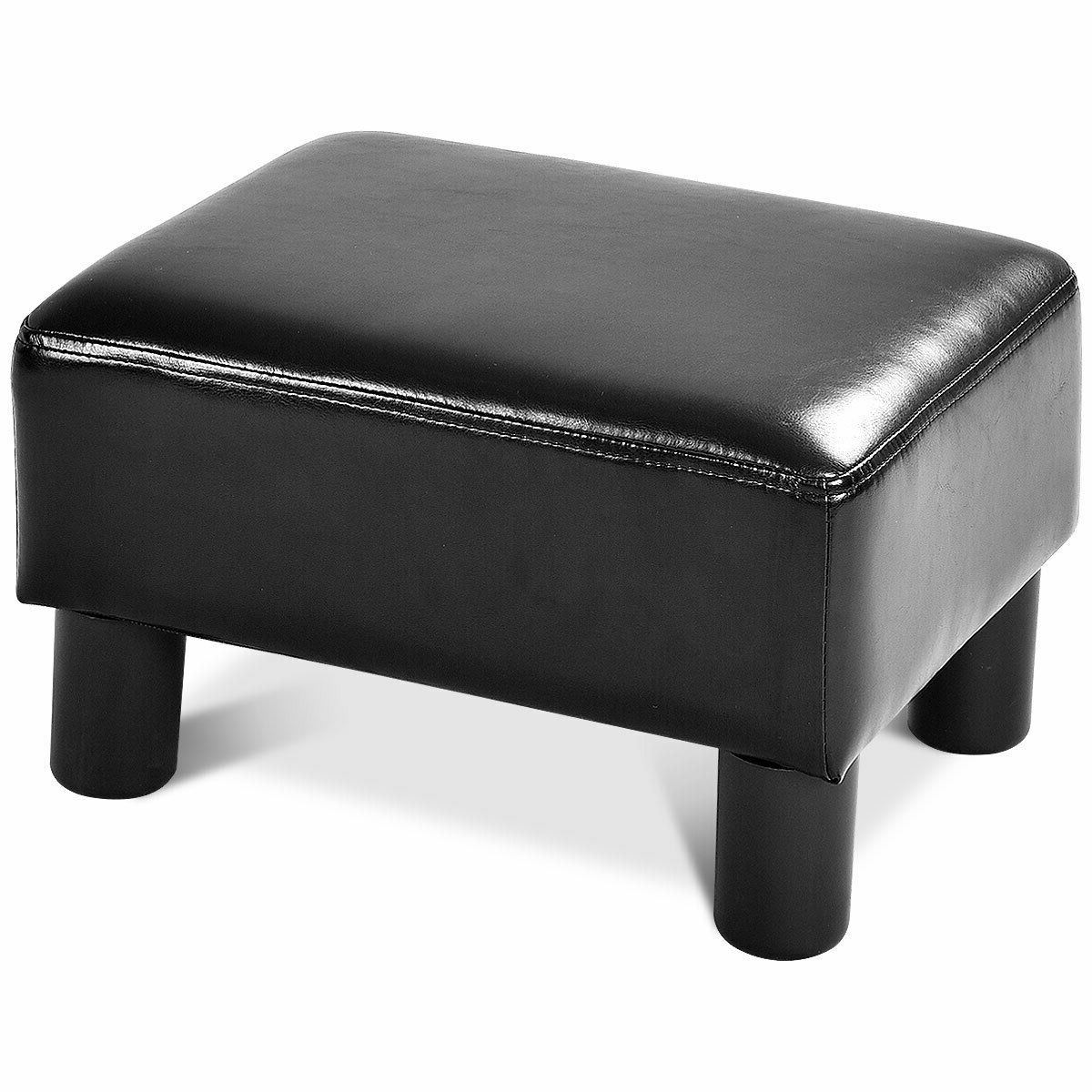 Preferred Black Leather And Gray Canvas Pouf Ottomans In Small Ottoman Footrest Pu Leather Footstool Rectangular Seat Stool (View 4 of 10)