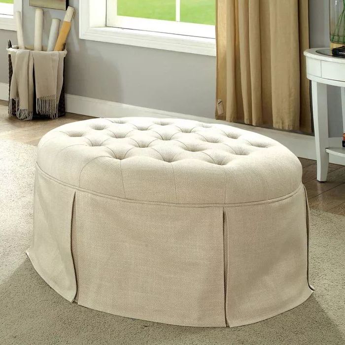 Preferred Brown Fabric Tufted Surfboard Ottomans Within Gantt Transitional Button Tufted Fabric Storage Ottoman Brown – Homes (View 5 of 10)