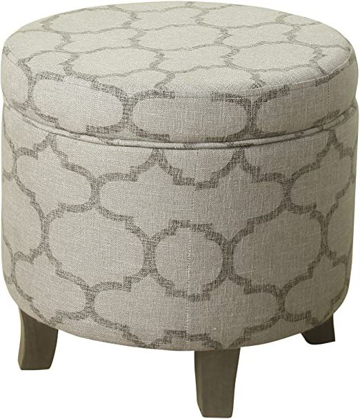 Preferred Brushed Geometric Pattern Ottomans Regarding Amazon: Homepop Cole Classics Round Storage Ottoman With Lid, Taupe (View 2 of 10)