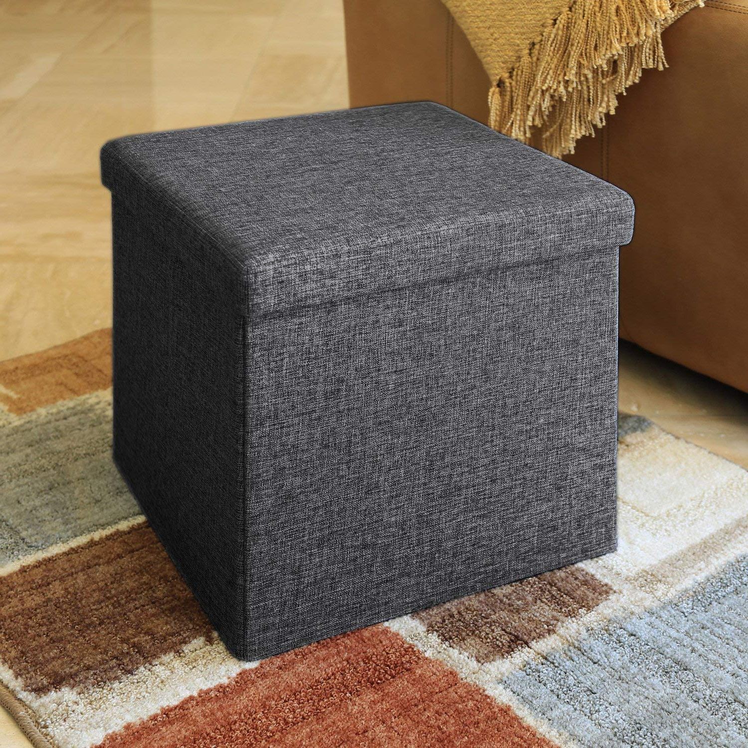 Preferred Charcoal And Light Gray Cotton Pouf Ottomans Within Seville Classics Foldable Storage Ottoman, Charcoal Gray (2 Pack (View 8 of 10)