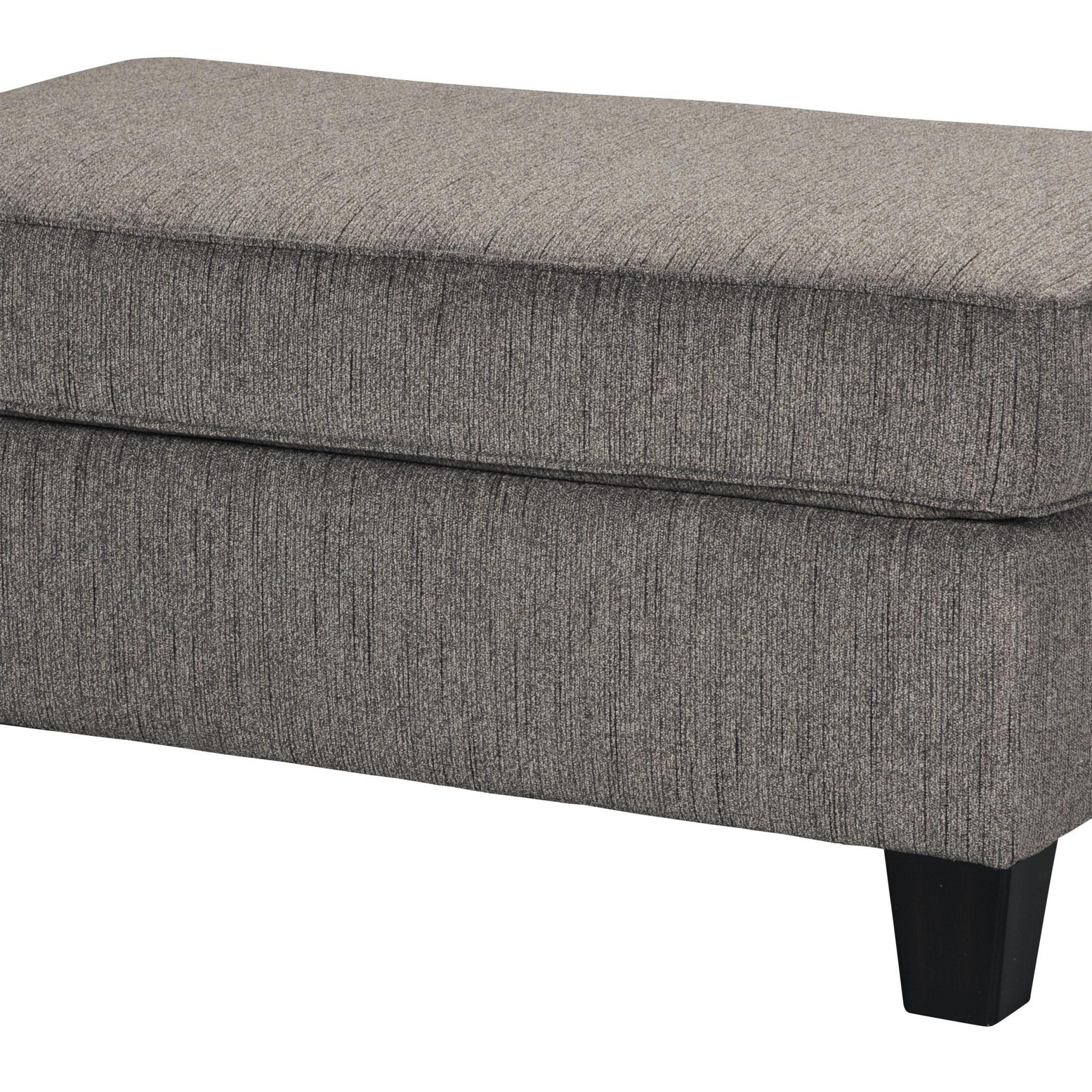 Preferred Fabric Upholstered Wooden Ottoman With Tapered Legs, Gray And Black With Dark Red And Cream Woven Pouf Ottomans (View 3 of 10)