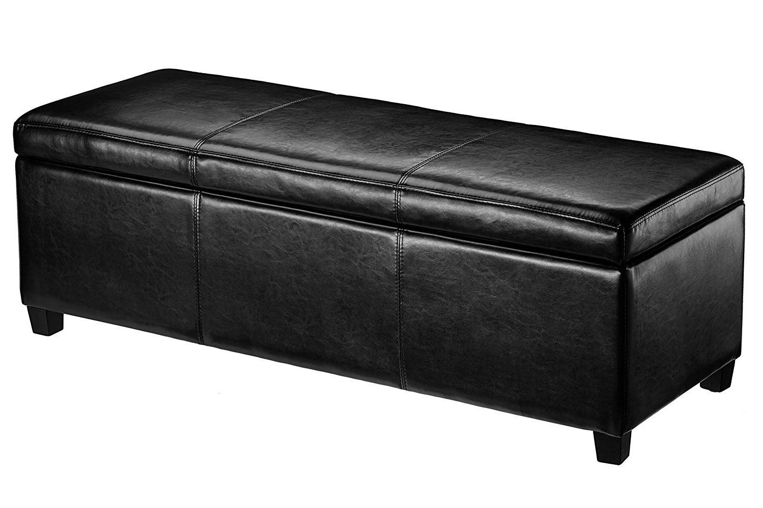 Preferred First Hill Madison Rectangular Faux Leather Storage Ottoman Bench Regarding Black Faux Leather Ottomans With Pull Tab (View 5 of 10)