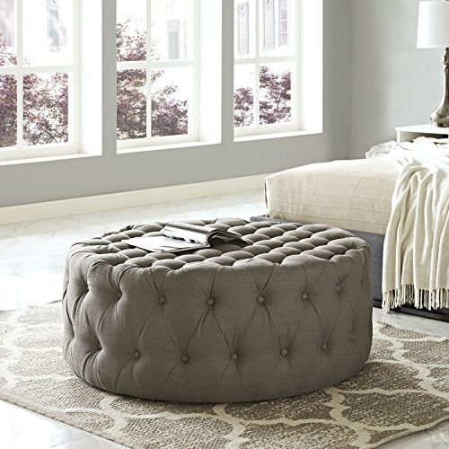 Preferred Modway Amour Fabric Upholstered Button Tufted Round Ottoman In Granite Within Snow Tufted Fabric Ottomans (View 7 of 10)