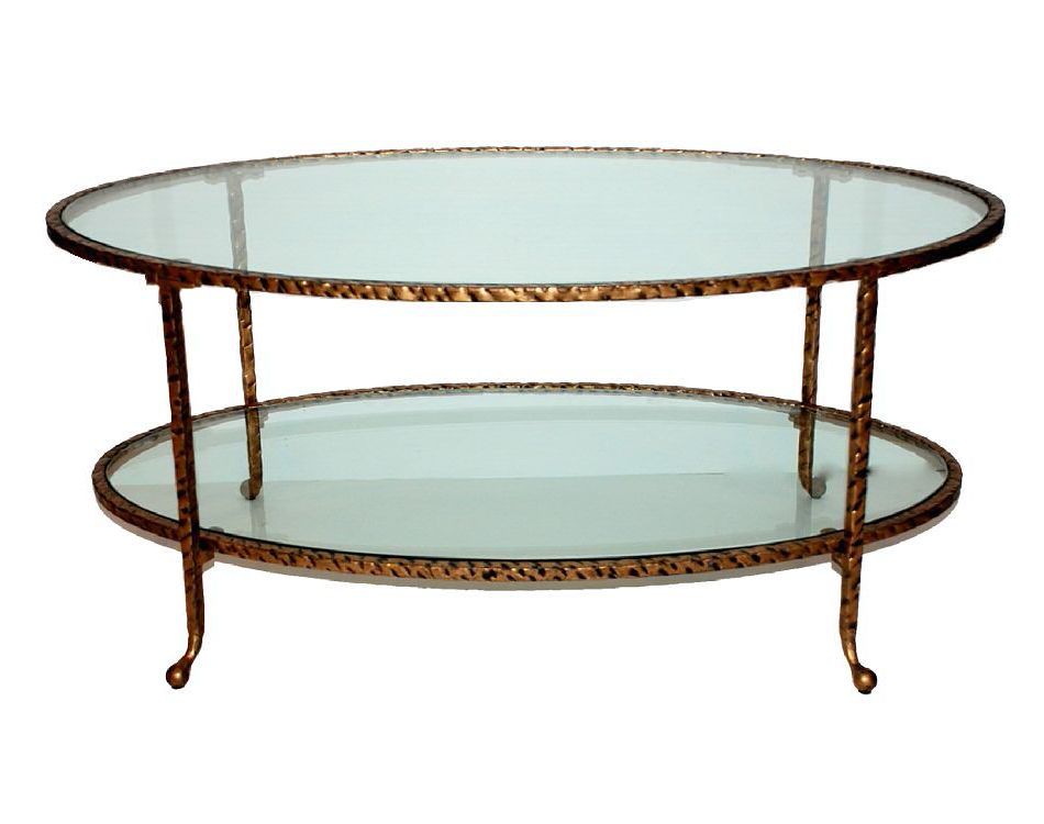 Preferred Oval Aged Black Iron Coffee Tables With Antique Gold Hammered Iron Oval Coffee Table With Glass Dessau Home (View 4 of 10)