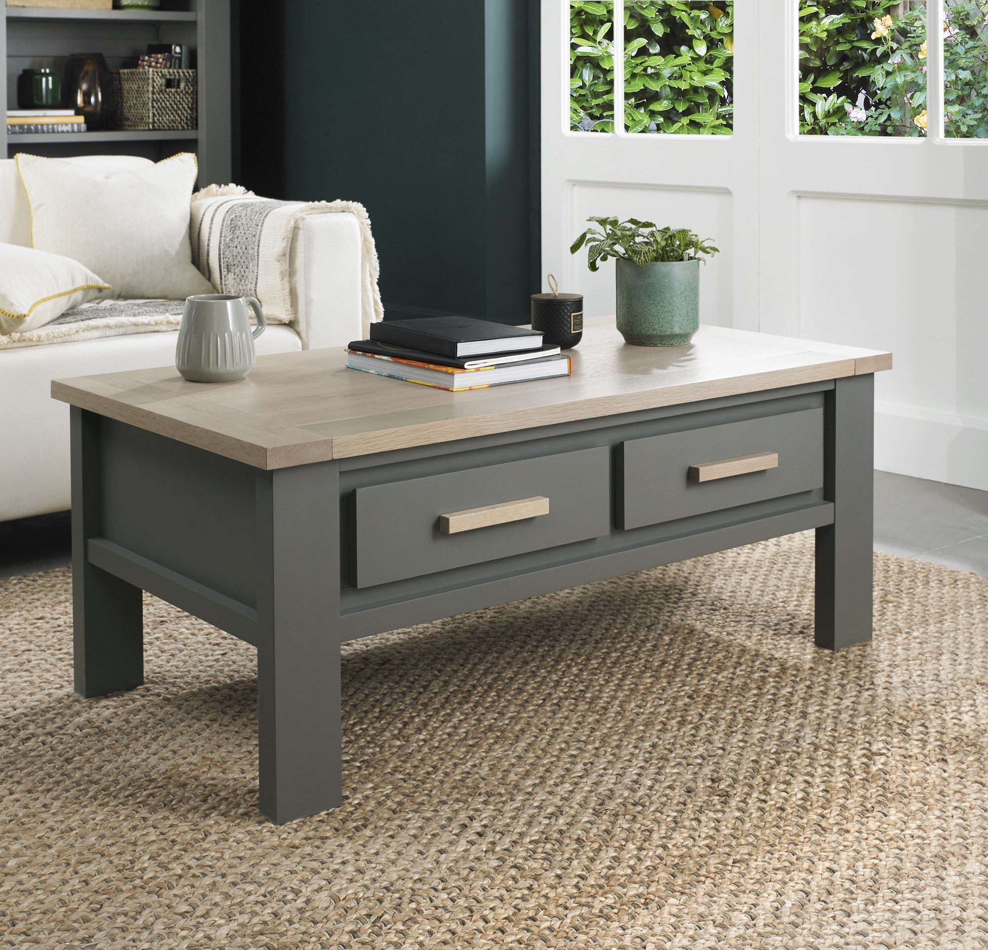 Premier Collection Oakham Dark Grey & Scandi Oak Coffee Table With Inside Fashionable Metal And Oak Coffee Tables (View 5 of 10)