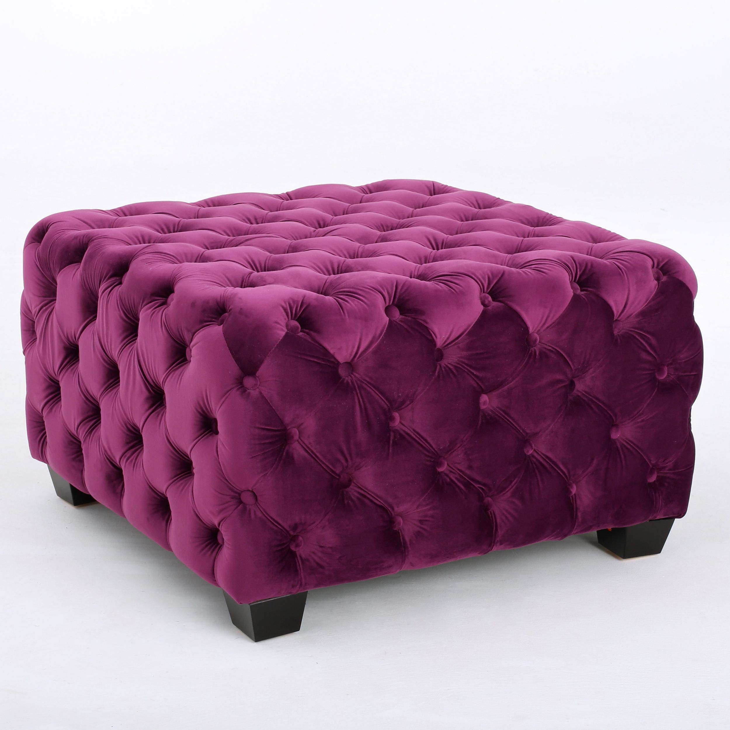 Provence Tufted Velvet Fabric Square Ottoman Bench, Fuchsia – Walmart Intended For Well Known Beige Hemp Pouf Ottomans (View 7 of 10)