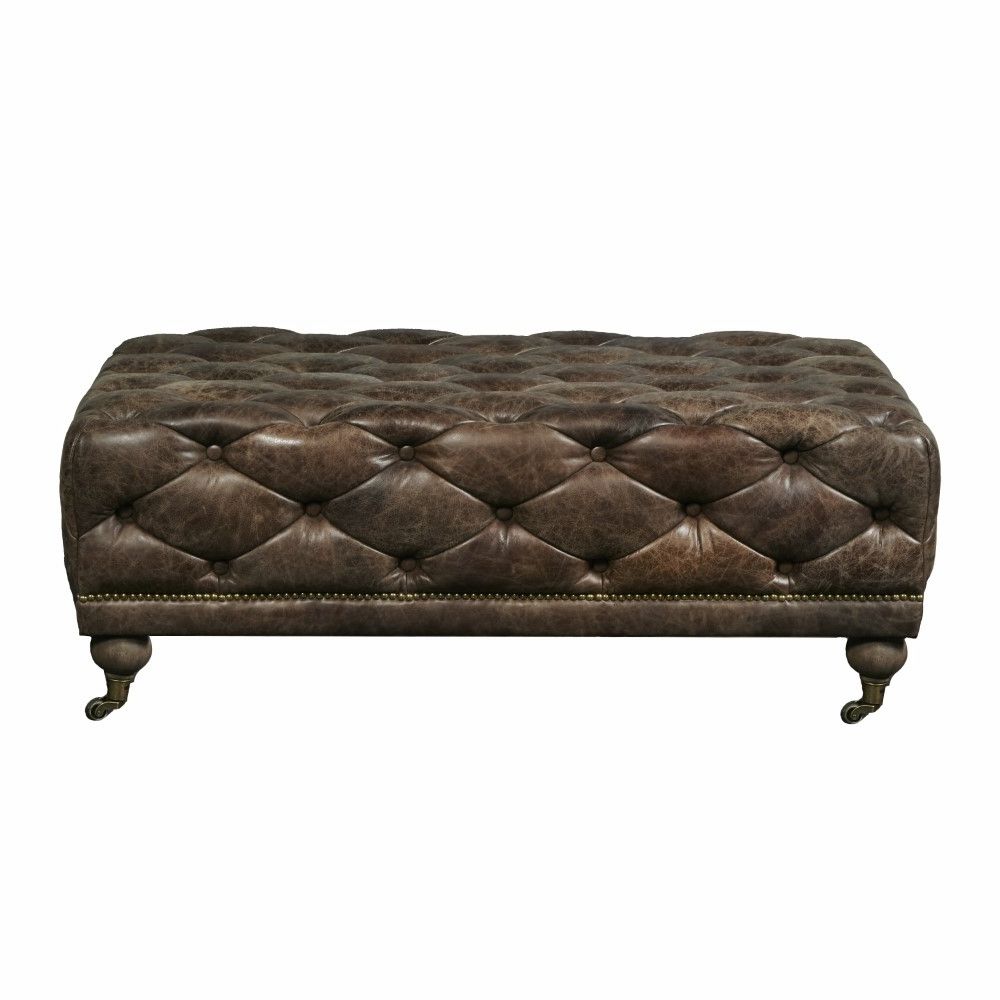 Pulaski – Brown Button Tufted Leather Cocktail Ottoman – P020710 For Most Recent Brown Tufted Pouf Ottomans (View 3 of 10)