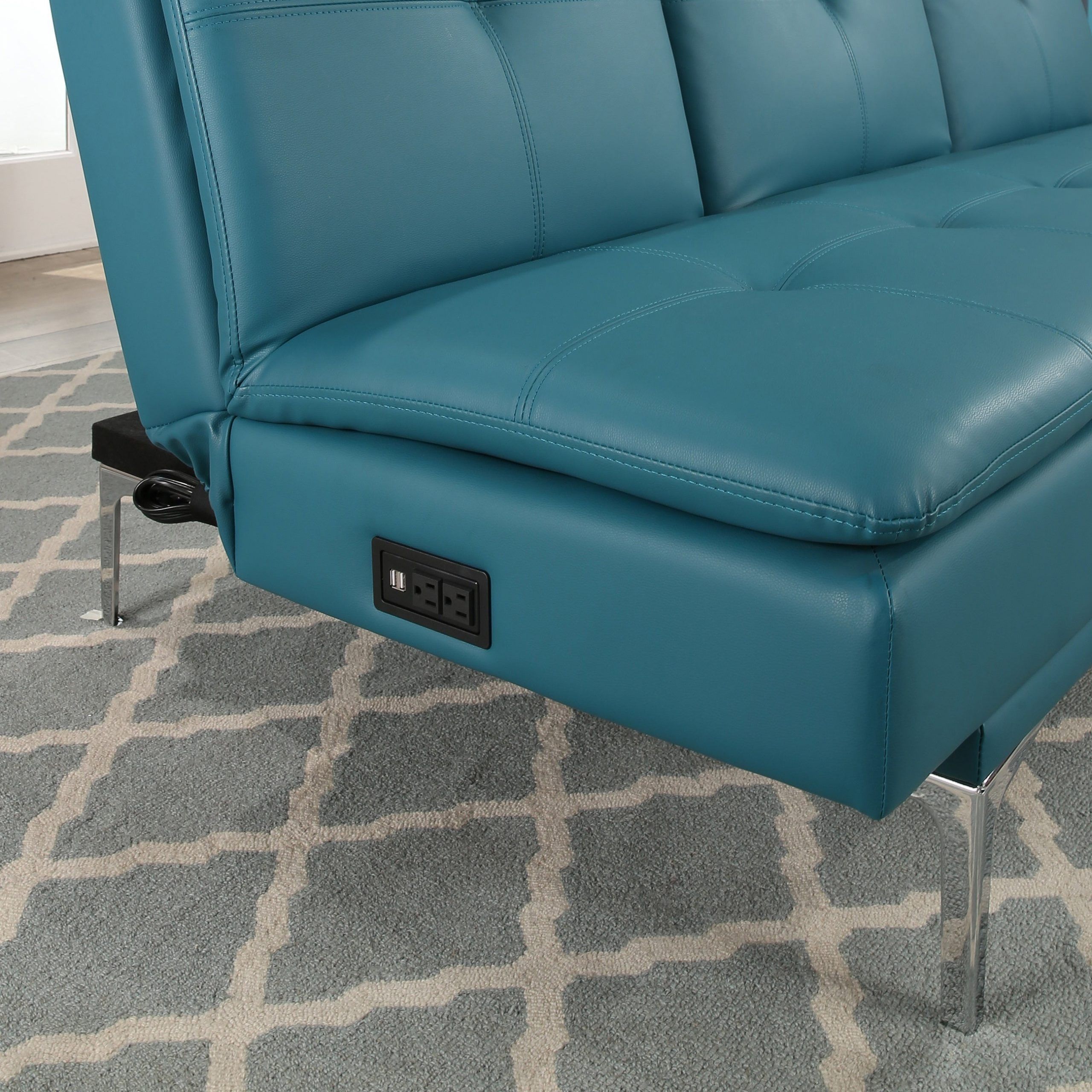 Recent Abbyson Kilby Turquoise Bonded Leather Sofa Bed With Console And Usb With Espresso Faux Leather Ac And Usb Ottomans (View 4 of 10)