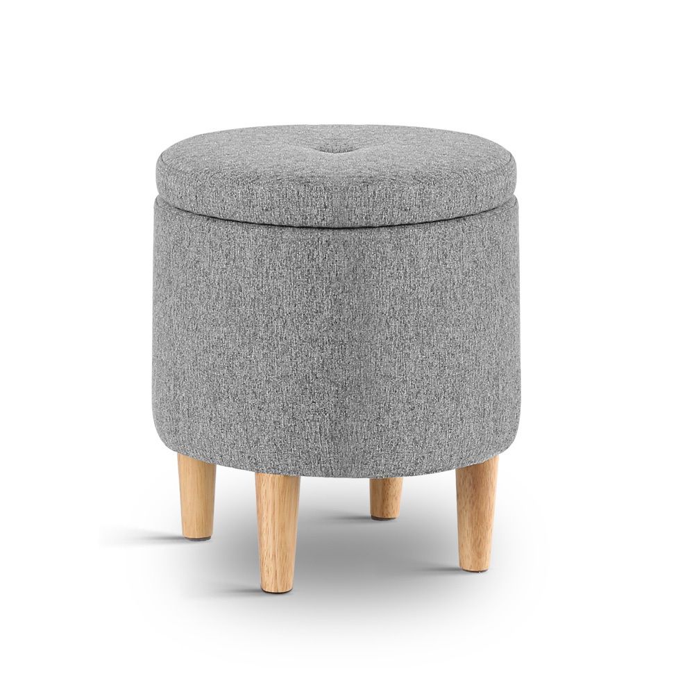 Recent Artiss Storage Ottoman Footstool Foot Rest Stool Fabric Wood Grey With Gray And White Fabric Ottomans With Wooden Base (View 8 of 10)