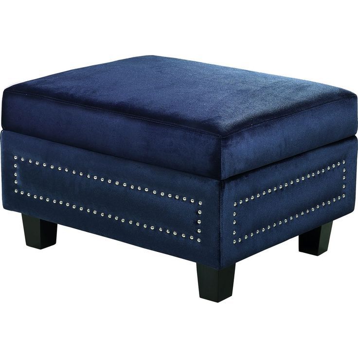 Recent Gray Fabric Round Modern Ottomans With Rope Trim With Regard To Dynamic Home Decor – Ferrara Sectional Sofa In Navy Velvet W/ Nailhead (View 6 of 10)