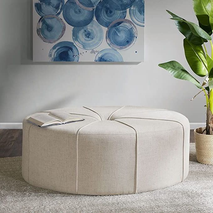 Recent Green Fabric Oversized Pouf Ottomans Intended For Amazon: Madison Park Ferris Coffee Table Oval – Solid Wood (View 2 of 11)