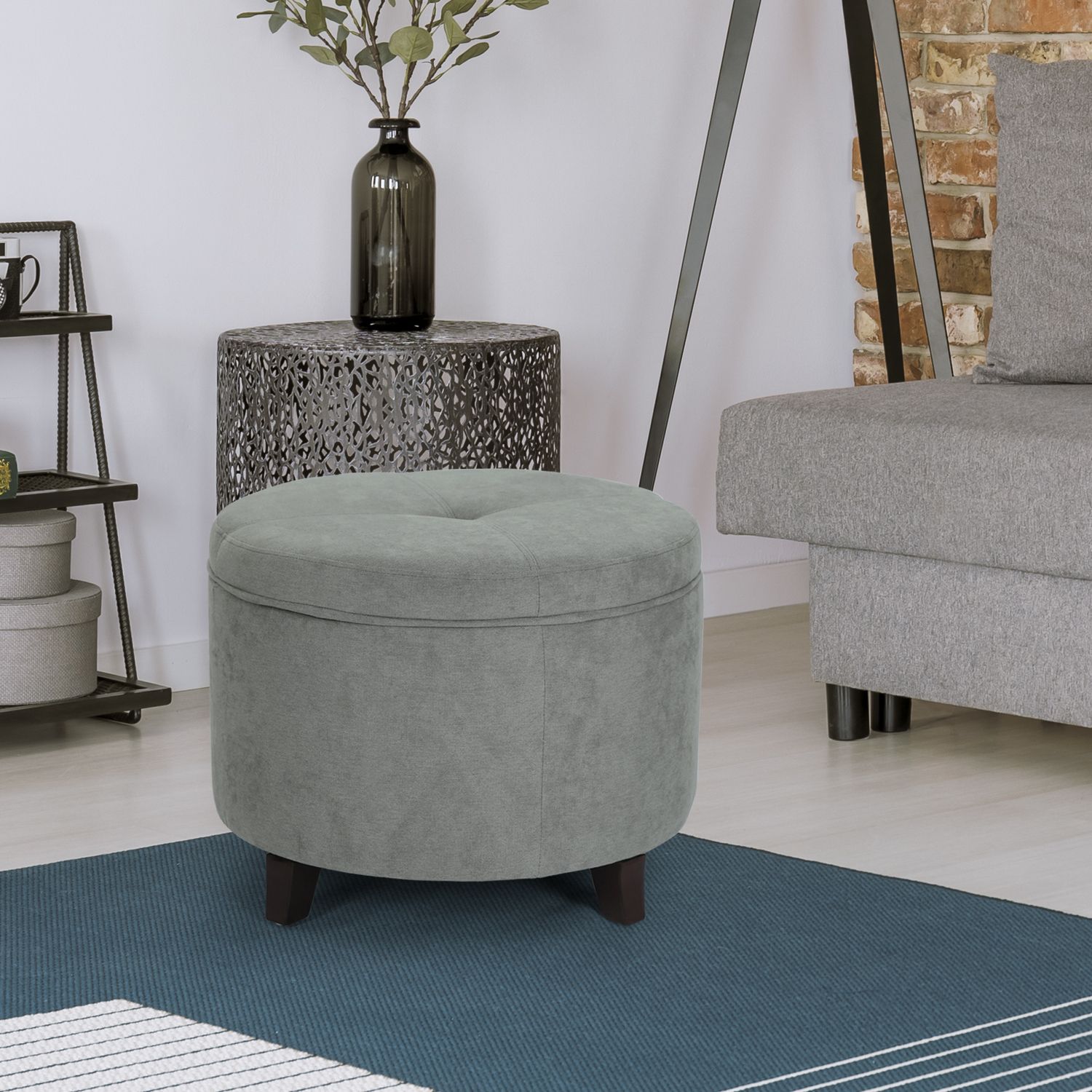 Recent Joveco Round Storage Ottoman, Button Tufted Fabric Footstool With With Regard To Velvet Ribbed Fabric Round Storage Ottomans (View 4 of 10)