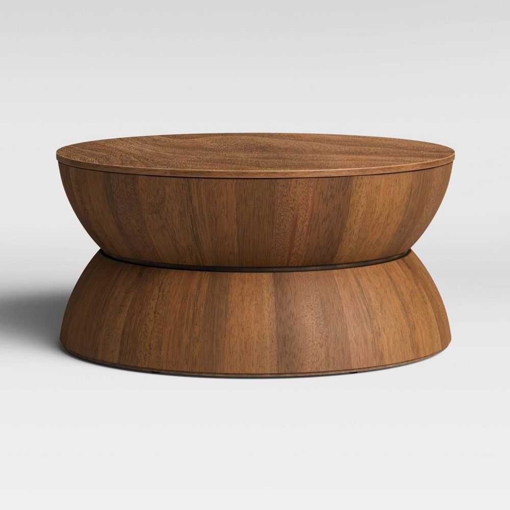 Recent Light Natural Drum Coffee Tables Intended For Prisma Round Natural Wood Turned Drum Coffee Table Brown : Prisma Round (View 2 of 10)
