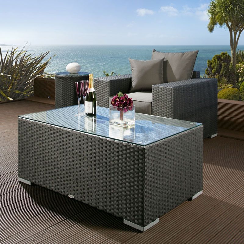 Recent Luxury Outdoor Garden Rectangular Coffee Table Black Rattan Glass Top Throughout Black And Tan Rattan Coffee Tables (View 4 of 10)
