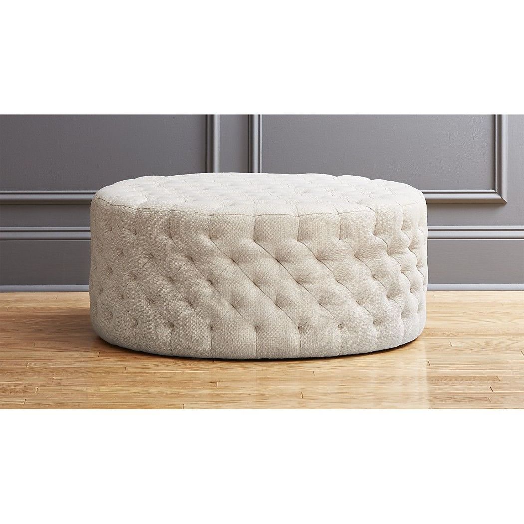 Recent Natural Beige And White Cylinder Pouf Ottomans Pertaining To Natural Round Tufted Ottoman + Reviews (View 5 of 10)