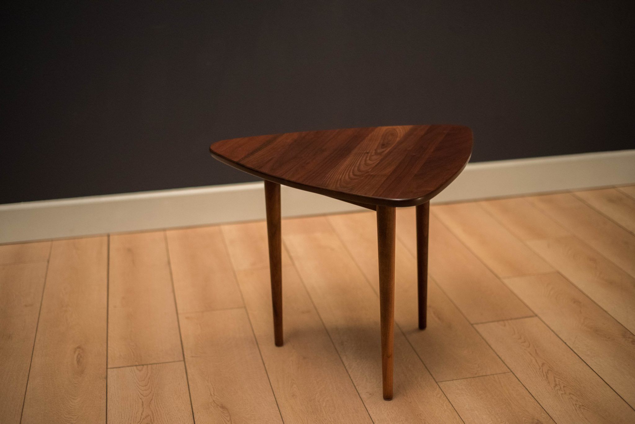 Recent Pecan Brown Triangular Coffee Tables Throughout Mid Century Solid Walnut Triangle Tablejens Risom – Mid Century Maddist (View 10 of 10)