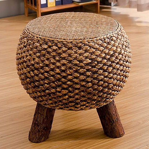 Recent Traditional Hand Woven Pouf Ottomans With Amazon: Qqxx Rustic Rattan Hand Woven Coffee Table Stool Seat (View 6 of 10)