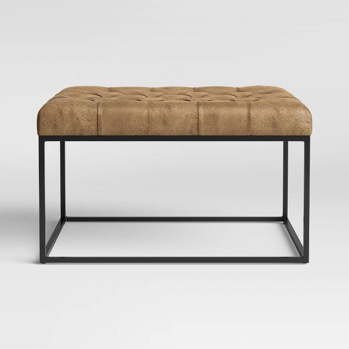 Recent Trubeck Tufted Faux Leather Metal Base Cocktail Ottoman Brown – Project Regarding White Leather And Bronze Steel Tufted Square Ottomans (View 10 of 10)