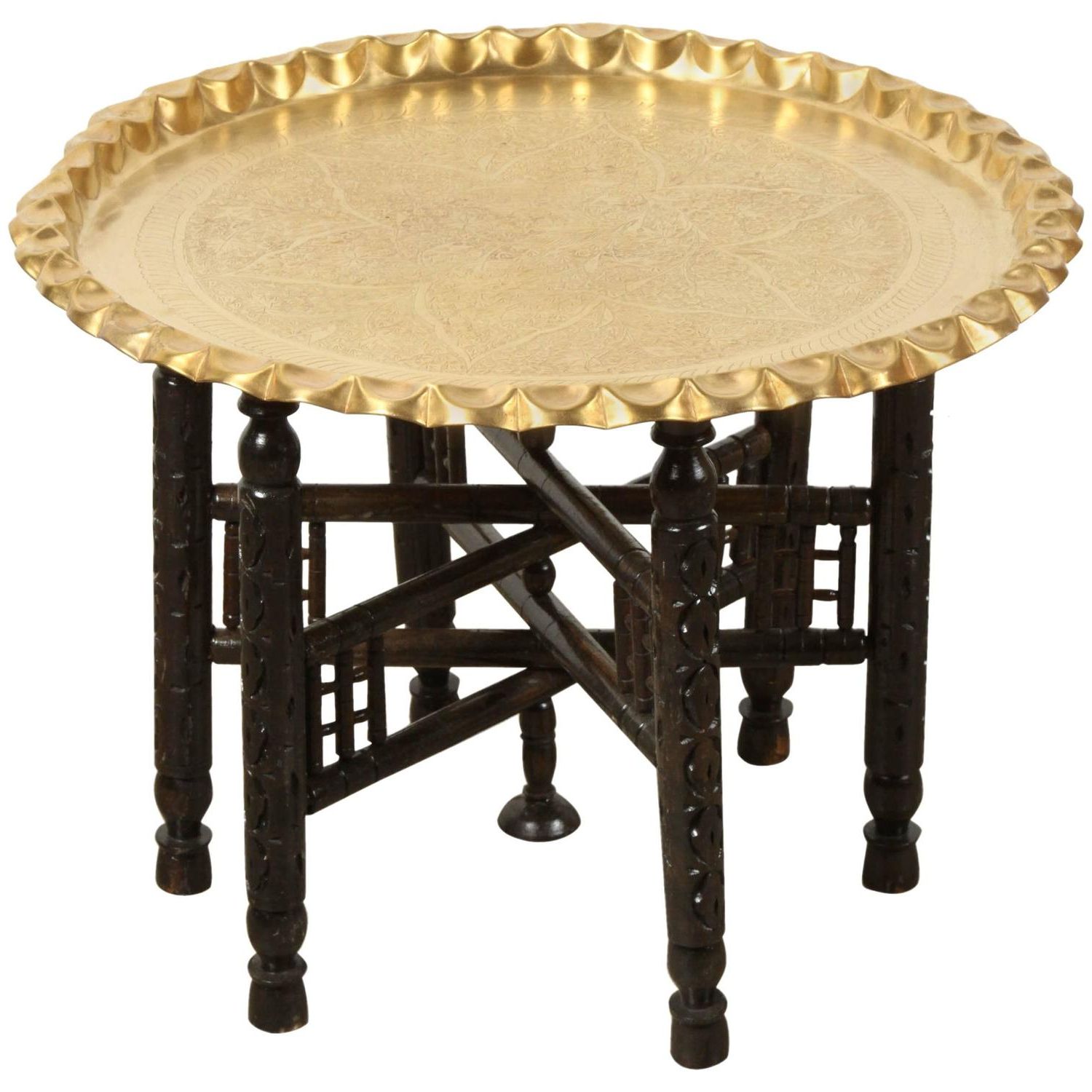 Recent Vintage Moroccan Etched Brass Round Tray Table For Sale At 1stdibs Throughout Antique Brass Aluminum Round Coffee Tables (View 5 of 10)
