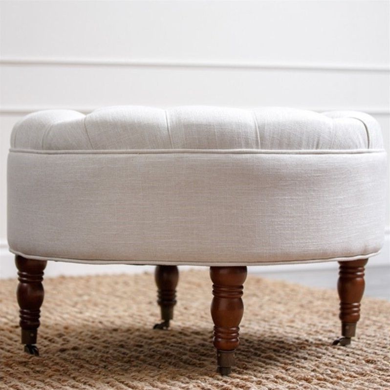 Recent White Large Round Ottomans With Abbyson Clendon Round Tufted Ottoman In White – Hs Ot 1060 Wht (View 3 of 10)