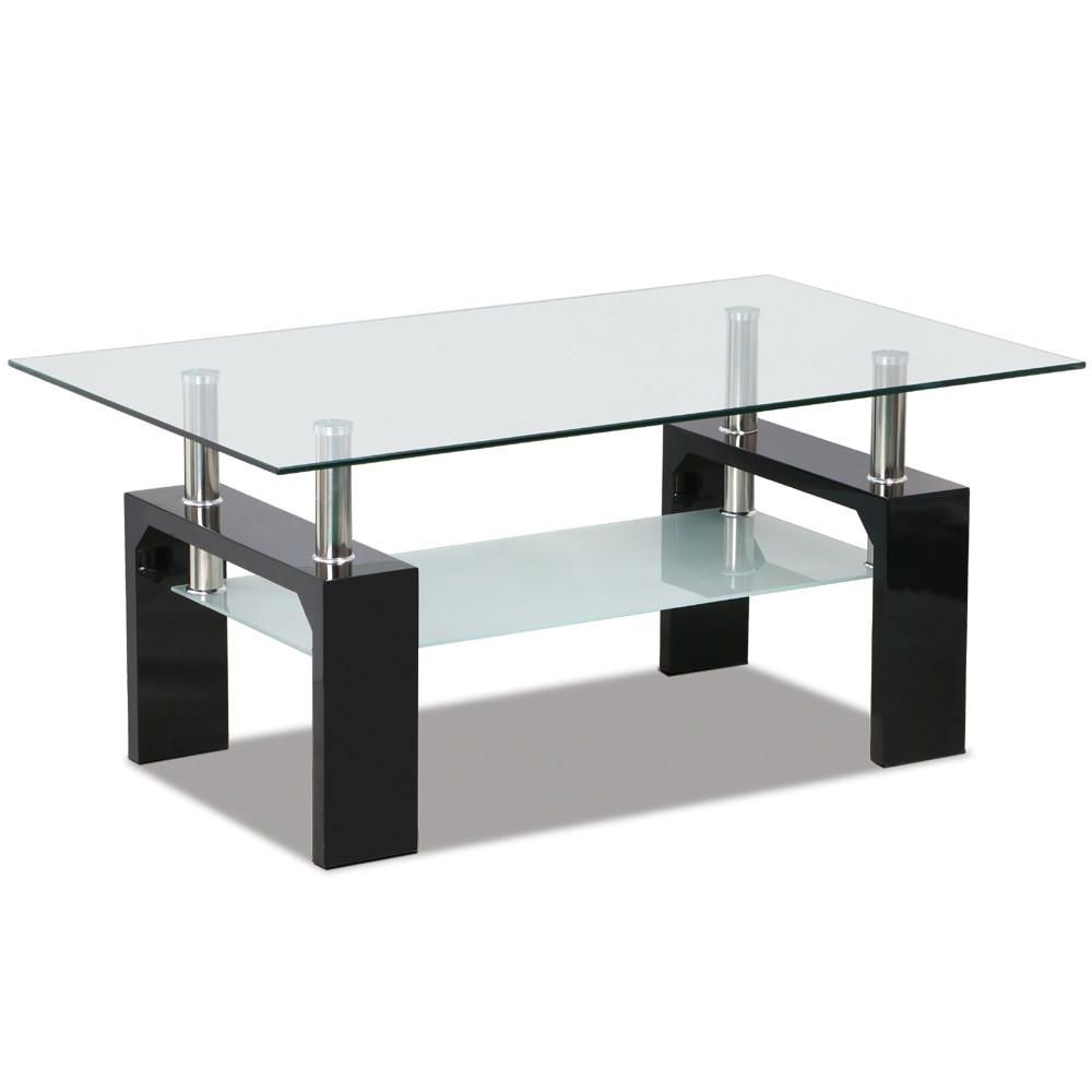 Rectangular Glass Top Coffee Tables In Best And Newest Living Room Rectangular Glass Top Coffee Tables Black Wood & Chrome (View 9 of 10)