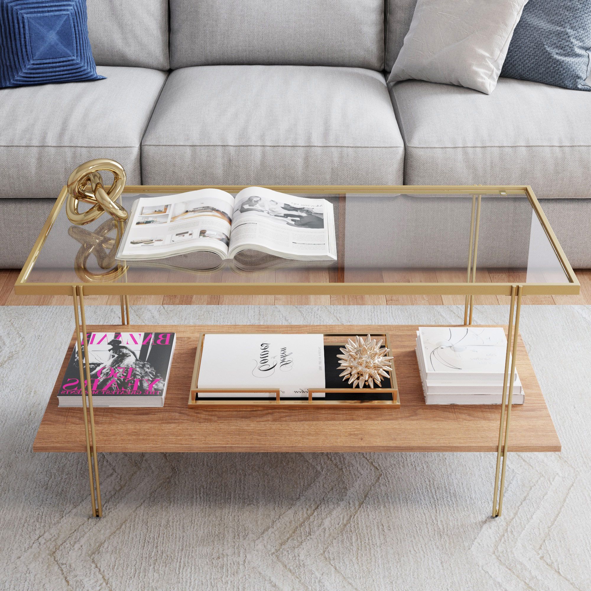 Rectangular Glass Top Coffee Tables Throughout Most Popular Nathan James Asher Mid Century Rectangle Gold Coffee Table With Glass (View 10 of 10)