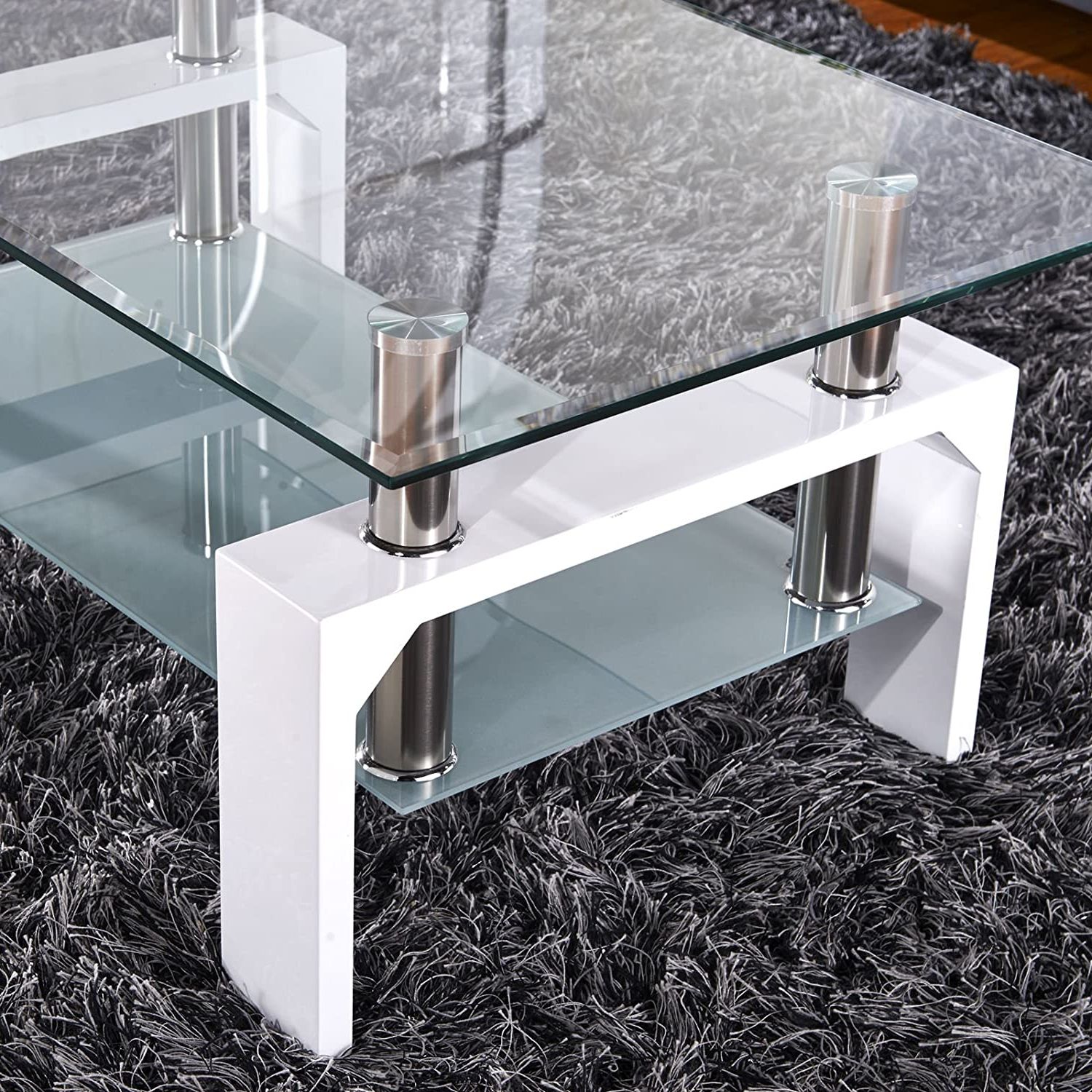 Rectangular Glass Top Coffee Tables Within Most Recently Released Mecor Rectangle Glass Coffee Table Modern Side Coffee Table With Lower (View 4 of 10)