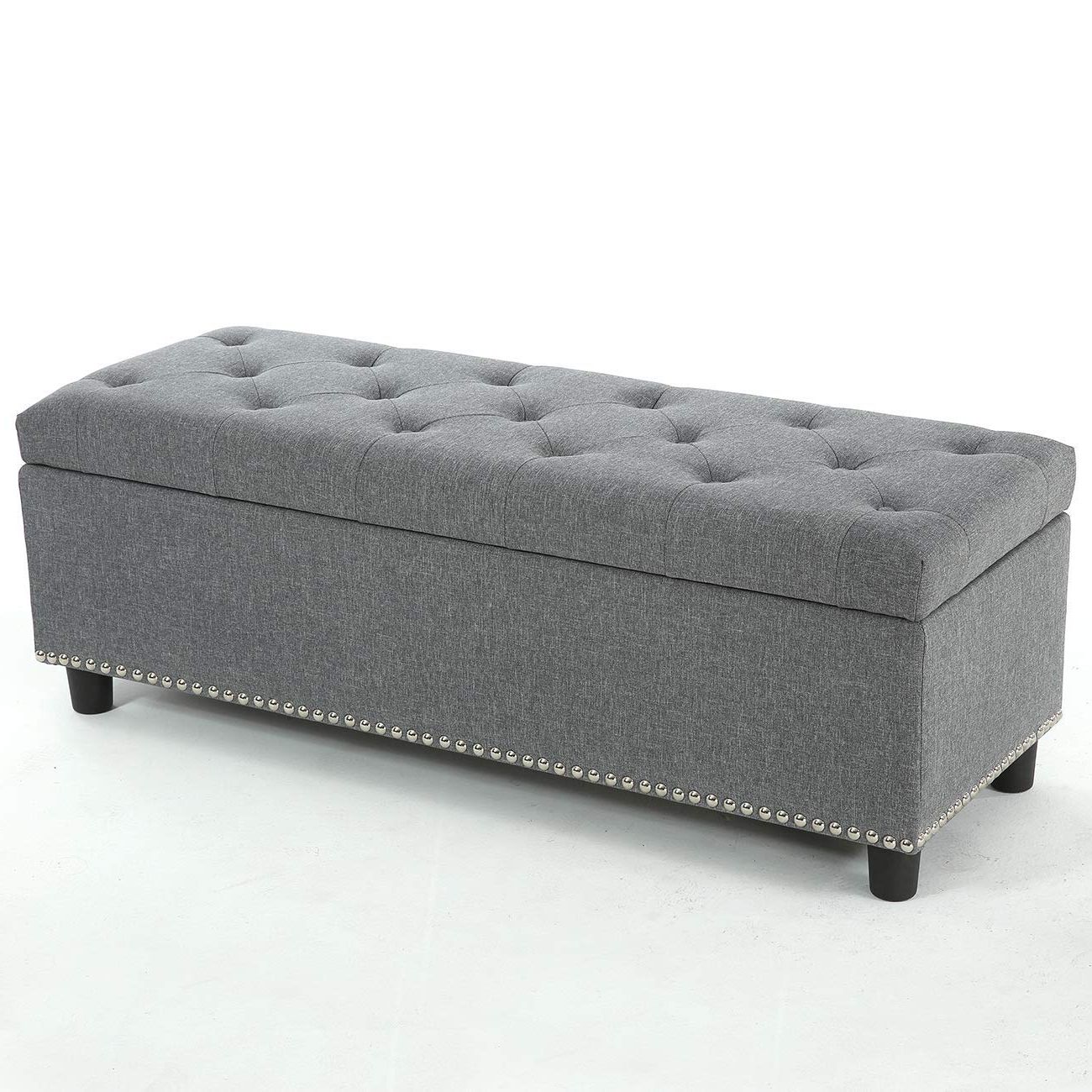 Rectangular Gray Storage Fabric Ottoman Bench Tufted Footrest Lift Top For Fashionable Fabric Tufted Storage Ottomans (View 7 of 10)