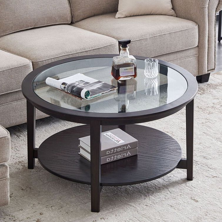 Red Barrel Studio® Black Round Glass Coffee Table, Mid Century Small In 2019 Open Storage Coffee Tables (View 3 of 10)