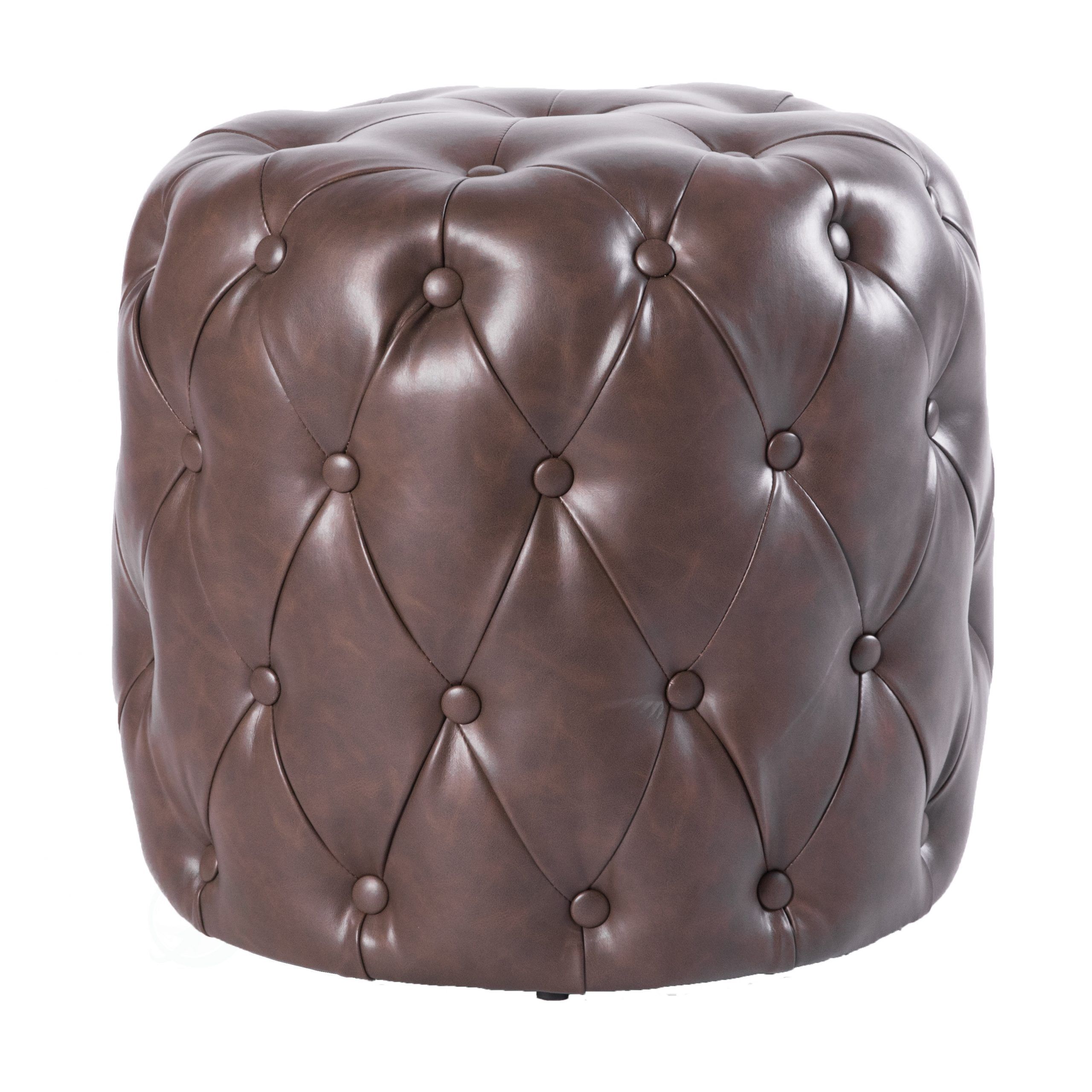 Round Gold Faux Leather Ottomans With Pull Tab With Favorite New Bold Tones Tufted Modern Leather Round Ottoman Stool, Brown (View 9 of 10)